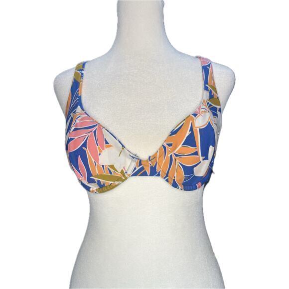 Volcom Hot Tropics Underwire Bikini Top XS Floral True Blue Swimwear‎ NWT - Picture 1 of 8
